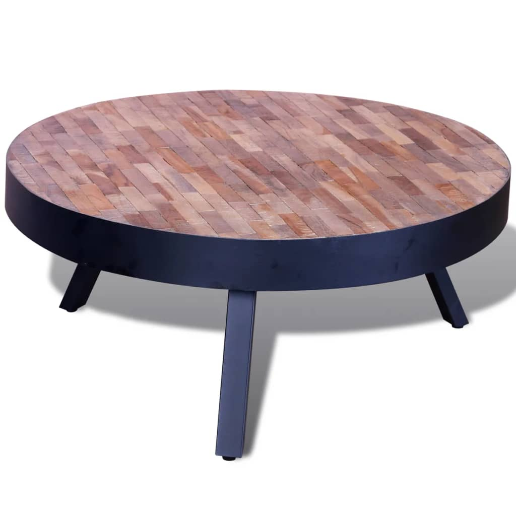 Coffee Table Round Reclaimed Teak Wood - Unique Vintage Style