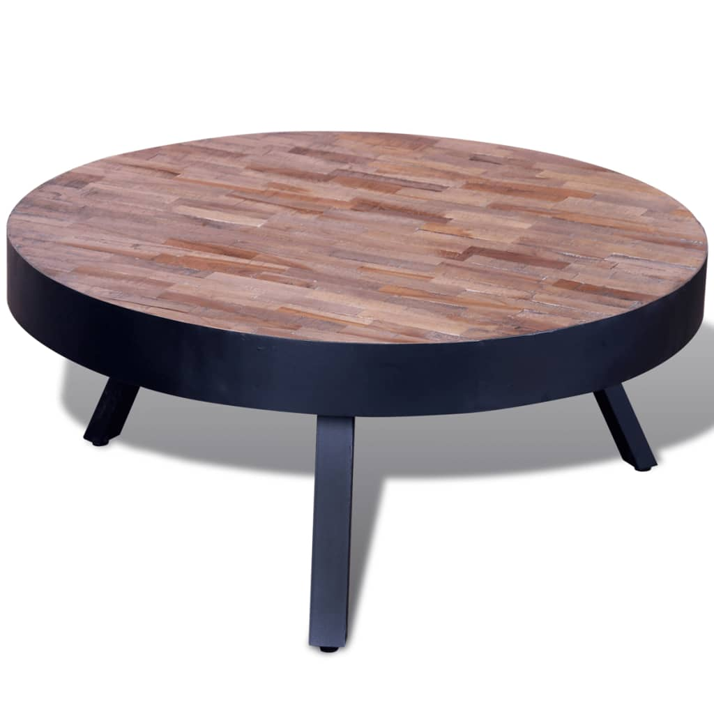 Coffee Table Round Reclaimed Teak Wood - Unique Vintage Style