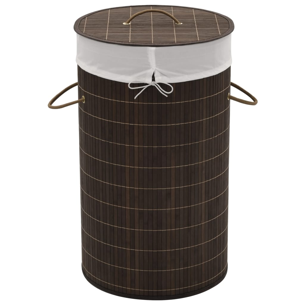 vidaXL Bamboo Laundry Bin Round Dark Brown - Stylish and Functional