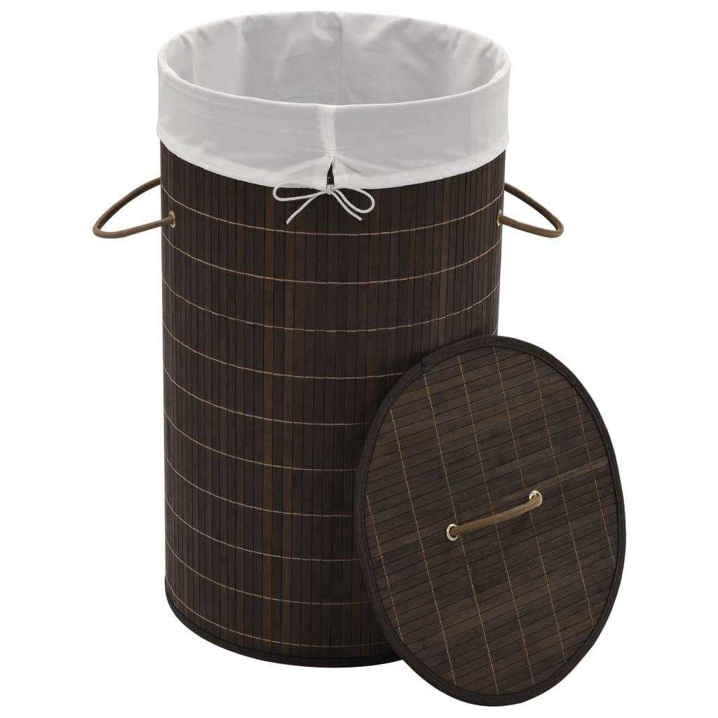 vidaXL Bamboo Laundry Bin Round Dark Brown - Stylish and Functional