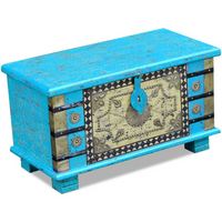 Storage Chest Blue Mango Wood 80x40x45 cm - Antique-style Wooden Storage Chest for Your Room