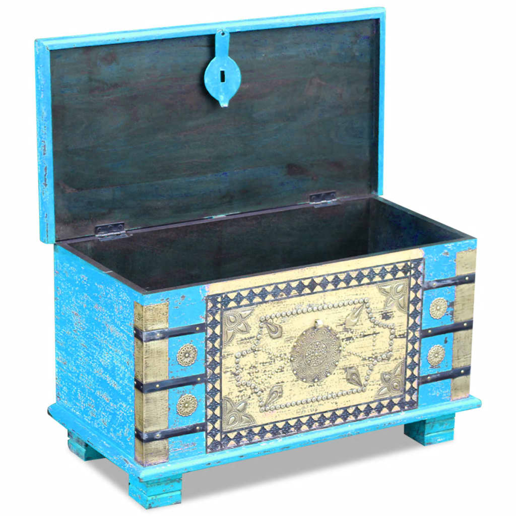 Storage Chest Blue Mango Wood 80x40x45 cm - Antique-style Wooden Storage Chest for Your Room