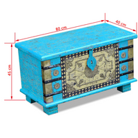 Storage Chest Blue Mango Wood 80x40x45 cm - Antique-style Wooden Storage Chest for Your Room