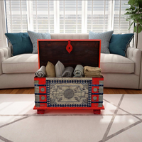 Storage Chest Red Mango Wood 80x40x45 cm - Antique-Style Wooden Chest