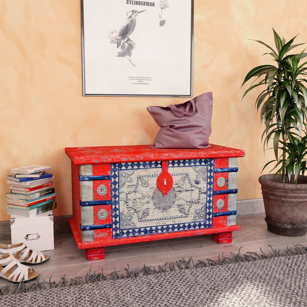 Storage Chest Red Mango Wood 80x40x45 cm - Antique-Style Wooden Chest