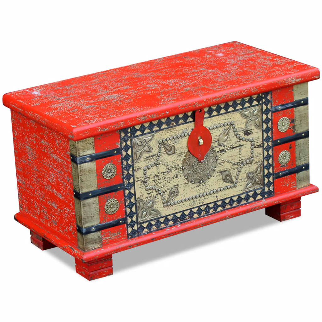 Storage Chest Red Mango Wood 80x40x45 cm - Antique-Style Wooden Chest