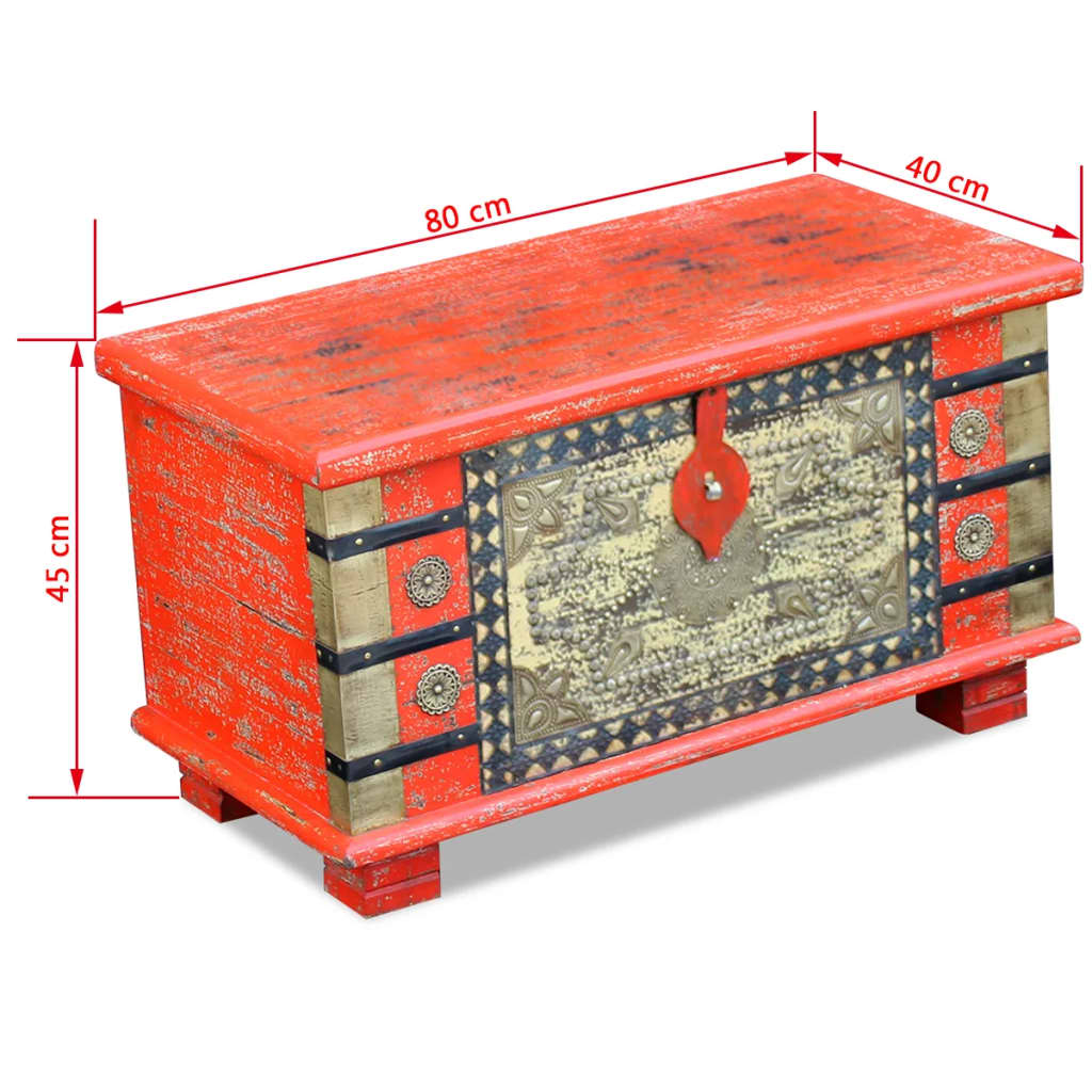 Storage Chest Red Mango Wood 80x40x45 cm - Antique-Style Wooden Chest