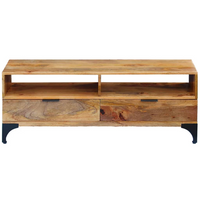 TV Stand Mango Wood 120x35x45 cm - Solid Wood Construction, Handmade, Two Drawers and Compartments