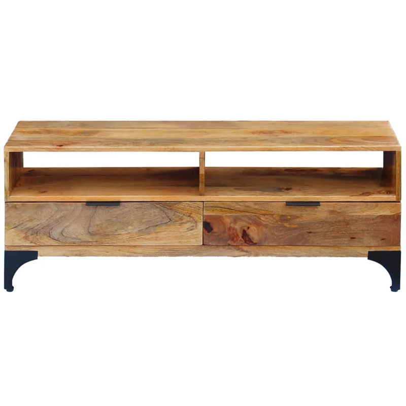 TV Stand Mango Wood 120x35x45 cm - Solid Wood Construction, Handmade, Two Drawers and Compartments