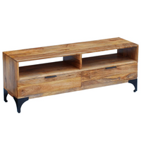 TV Stand Mango Wood 120x35x45 cm - Solid Wood Construction, Handmade, Two Drawers and Compartments