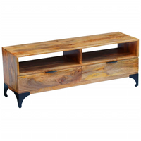 TV Stand Mango Wood 120x35x45 cm - Solid Wood Construction, Handmade, Two Drawers and Compartments