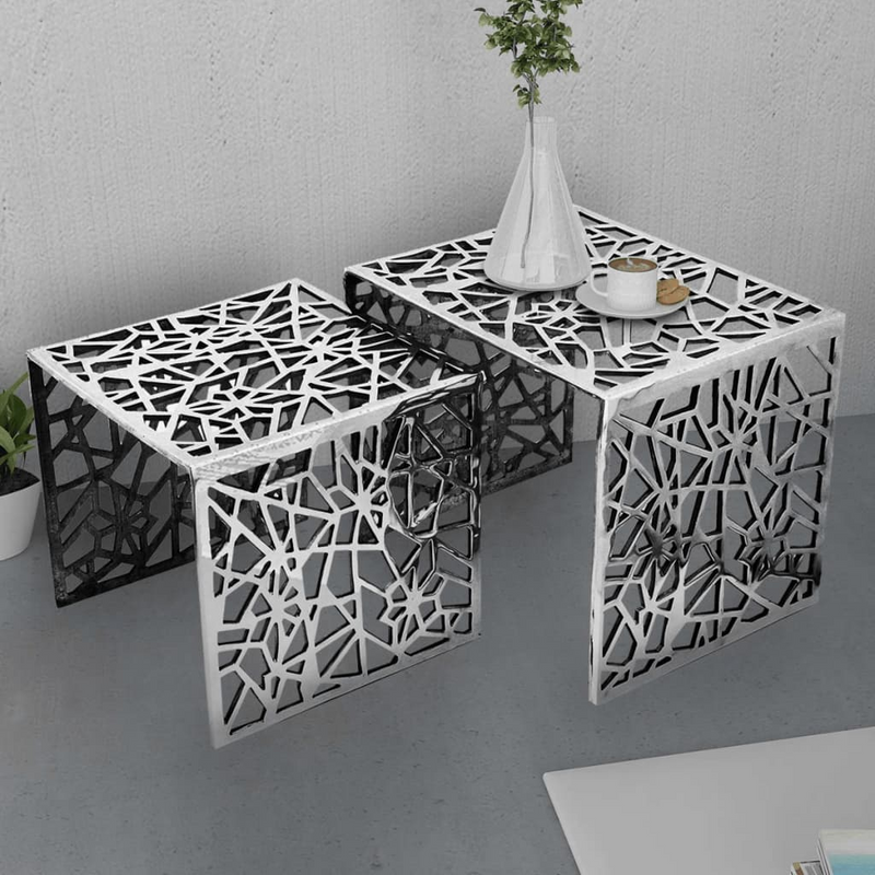 Two Piece Side Tables Square Aluminium Silver - Versatile and Stylish