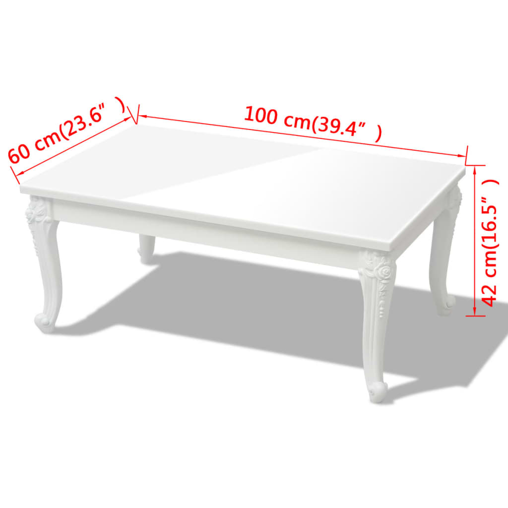 Coffee Table 100x60x42 cm High Gloss White - Classic Design, Easy to Clean, Durable