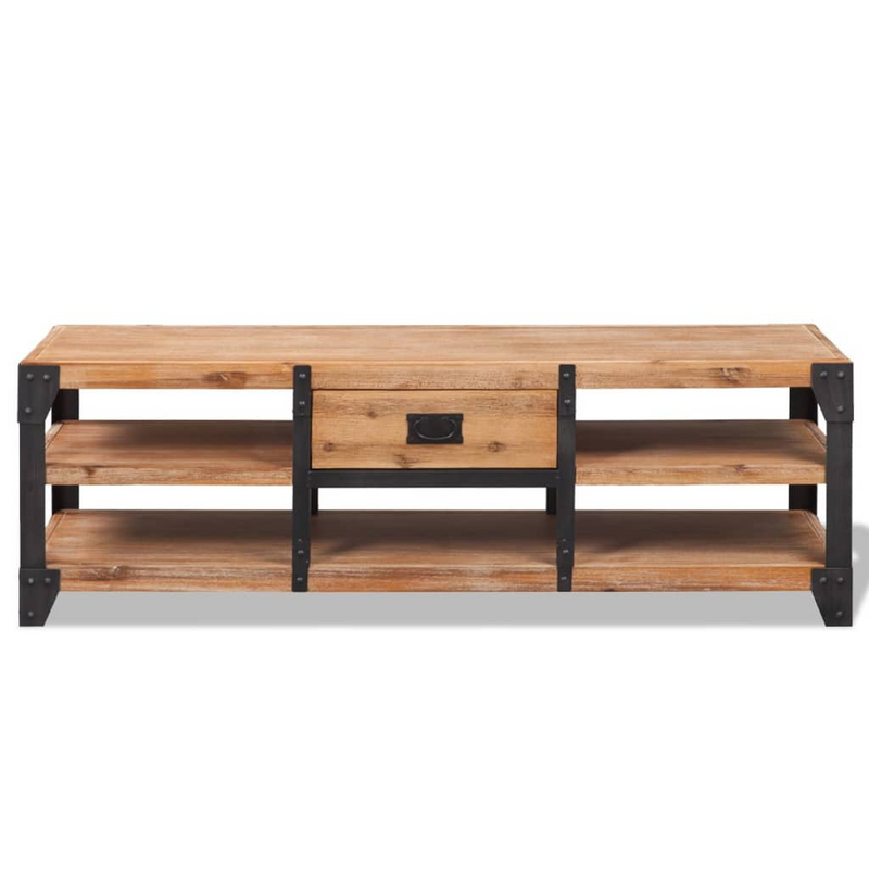 TV Stand Solid Acacia Wood - Industrial Style TV Stand | 140x40x45 cm