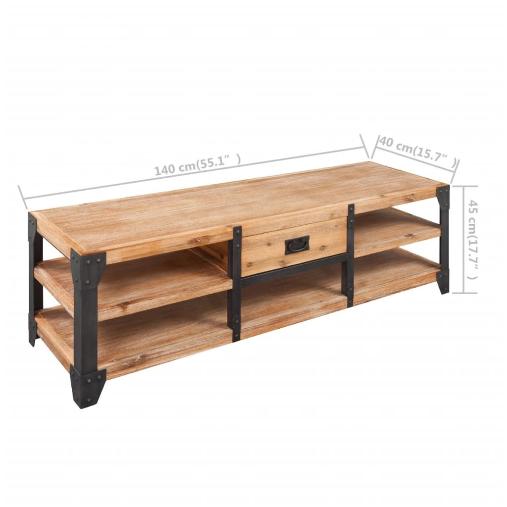 TV Stand Solid Acacia Wood - Industrial Style TV Stand | 140x40x45 cm