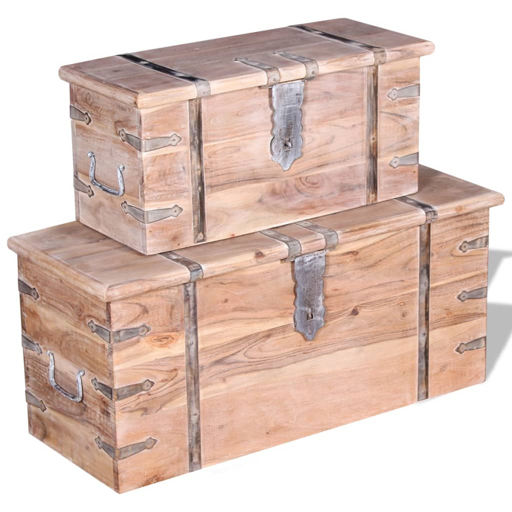 Two Piece Storage Chest Set Acacia Wood - Ample Storage Space, Handmade Solid Wood, Unique Design