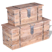 Two Piece Storage Chest Set Acacia Wood - Ample Storage Space, Handmade Solid Wood, Unique Design