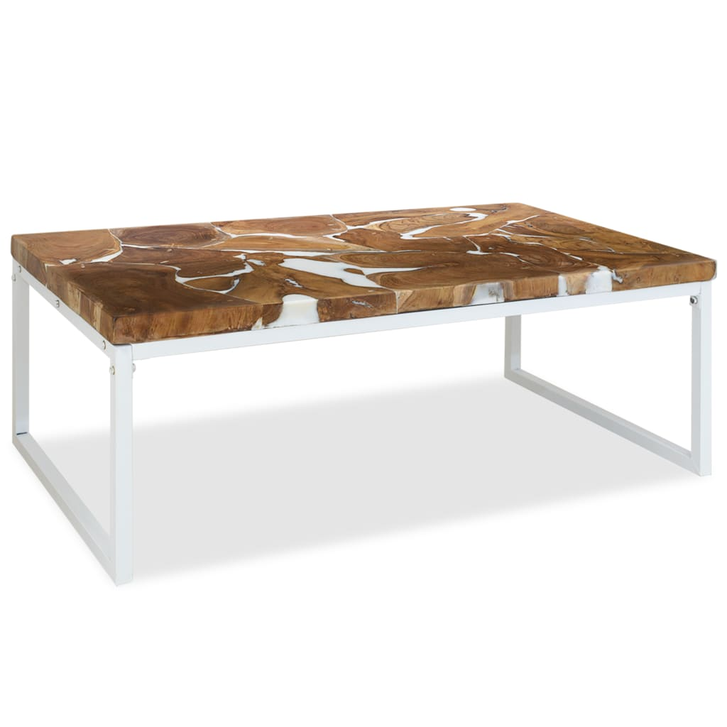 Coffee Table Teak Resin 110x60x40 cm - White and Brown | Rustic Charm, Handmade Design