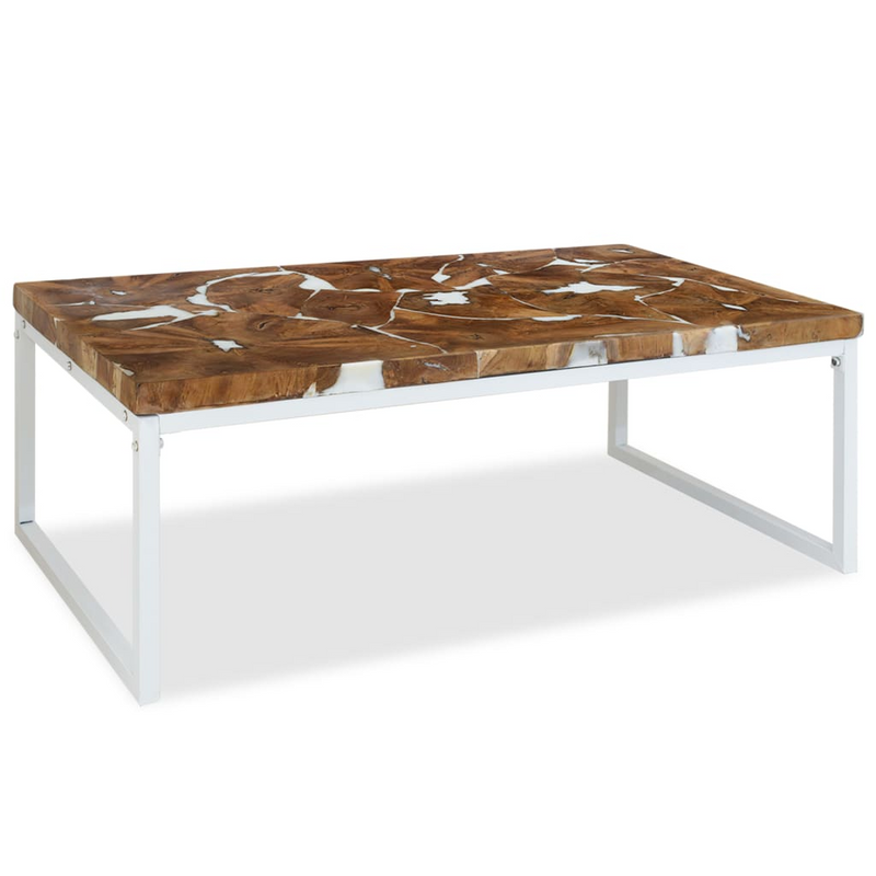 Coffee Table Teak Resin 110x60x40 cm - White and Brown | Rustic Charm, Handmade Design