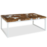 Coffee Table Teak Resin 110x60x40 cm - White and Brown | Rustic Charm, Handmade Design