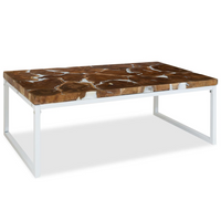 Coffee Table Teak Resin 110x60x40 cm - White and Brown | Rustic Charm, Handmade Design