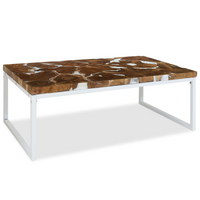 Coffee Table Teak Resin 110x60x40 cm - White and Brown | Rustic Charm, Handmade Design