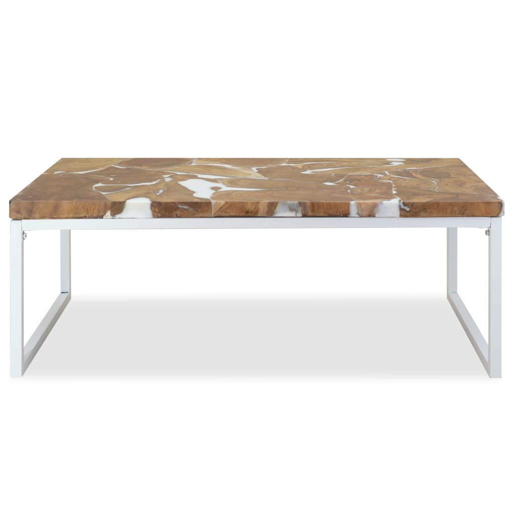 Coffee Table Teak Resin 110x60x40 cm - White and Brown | Rustic Charm, Handmade Design