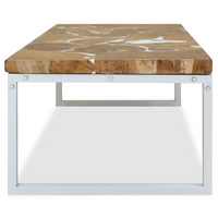 Coffee Table Teak Resin 110x60x40 cm - White and Brown | Rustic Charm, Handmade Design