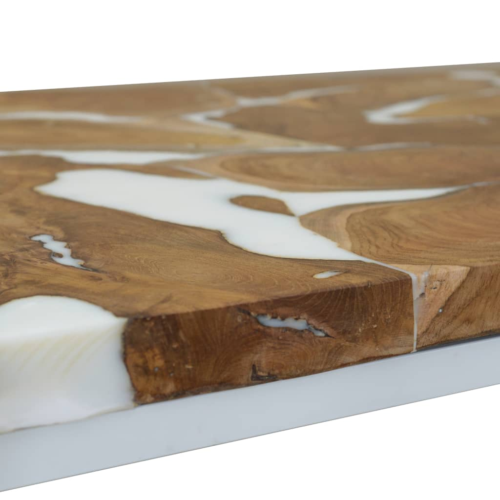 Coffee Table Teak Resin 110x60x40 cm - White and Brown | Rustic Charm, Handmade Design