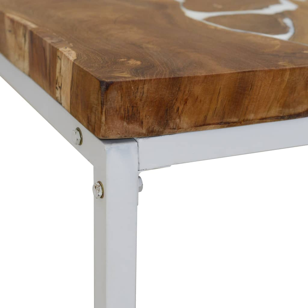 Coffee Table Teak Resin 110x60x40 cm - White and Brown | Rustic Charm, Handmade Design