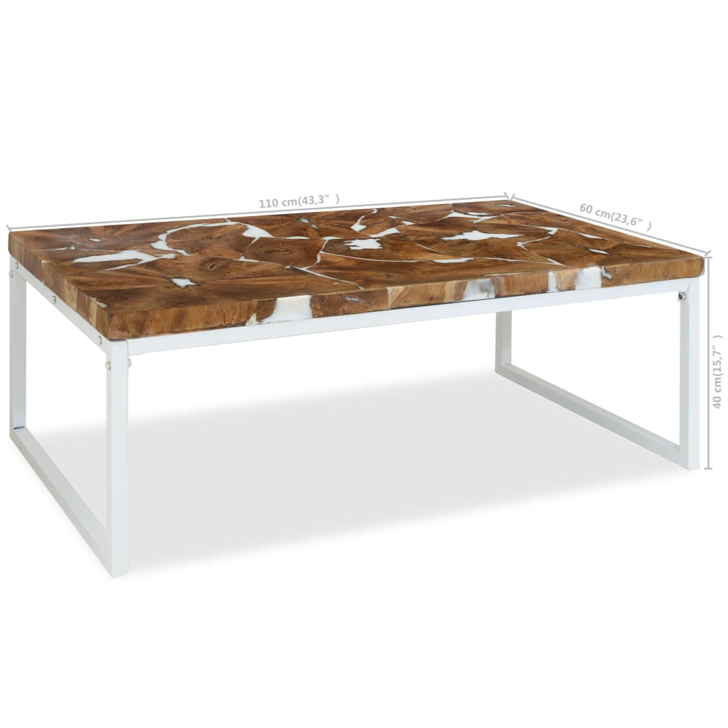 Coffee Table Teak Resin 110x60x40 cm - White and Brown | Rustic Charm, Handmade Design