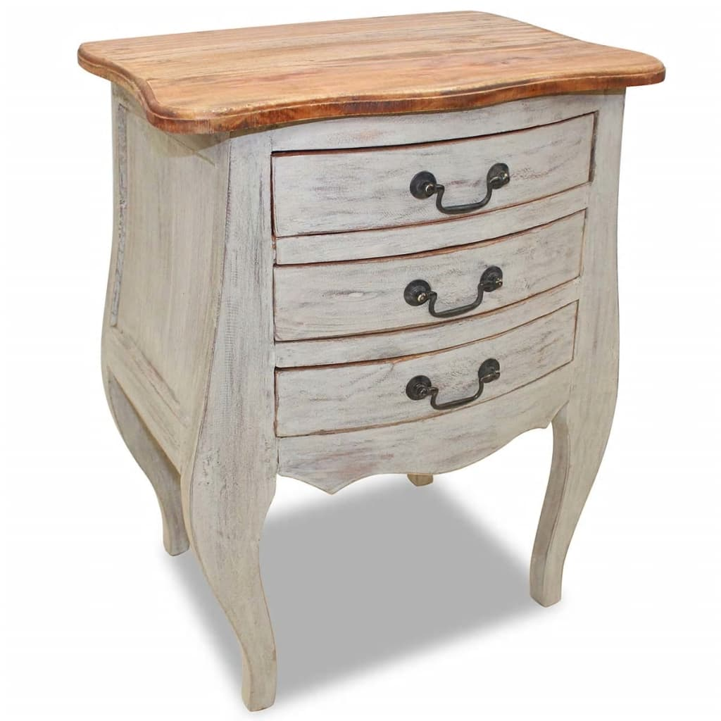 Bedside Cabinet Solid Reclaimed Wood - Vintage Style Nightstand with 3 Drawers