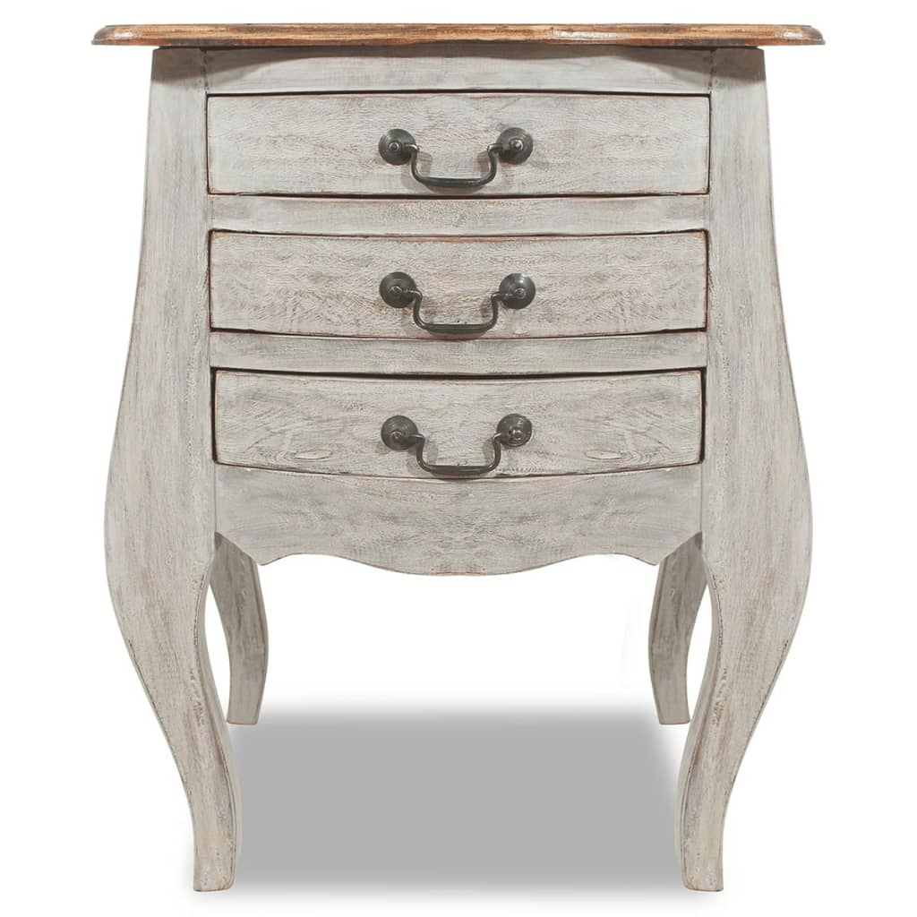 Bedside Cabinet Solid Reclaimed Wood - Vintage Style Nightstand with 3 Drawers