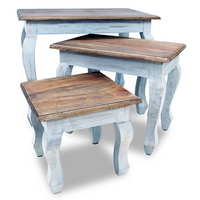 Nesting Table Set 3 Pieces Solid Reclaimed Wood - Vintage Style Side Tables