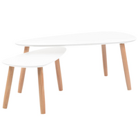 Coffee Table Set - Solid Pinewood, White, 2 Pieces