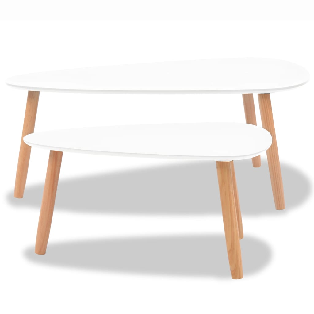 Coffee Table Set - Solid Pinewood, White, 2 Pieces