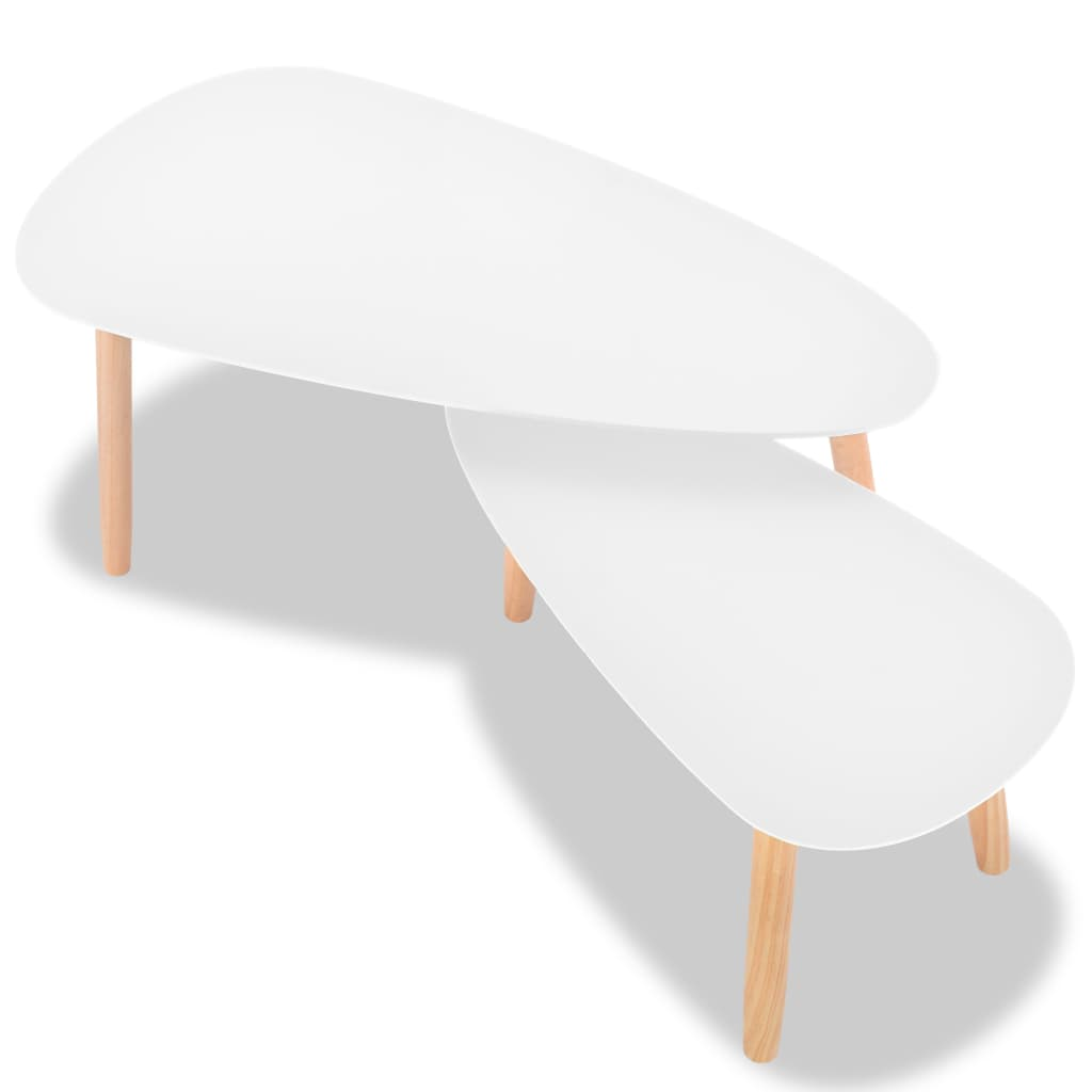 Coffee Table Set - Solid Pinewood, White, 2 Pieces