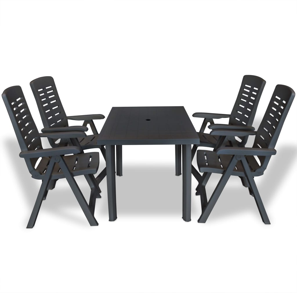 5 Piece Outdoor Dining Set Plastic Anthracite - Weather-Resistant and Foldable