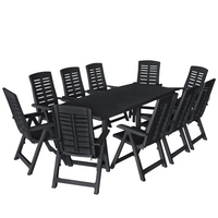 11 Piece Outdoor Dining Set Plastic Anthracite - Weather Resistant, Foldable, Lightweight | Garden Table and Chairs with Reclining Backrests | Umbrella Hole for Shade