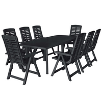 9 Piece Outdoor Dining Set Plastic Anthracite - Weather Resistant, Foldable, Easy to Clean