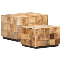 Coffee Tables 2 pcs with Block Design Rough Mango Wood - Elegant and Versatile Home Decor