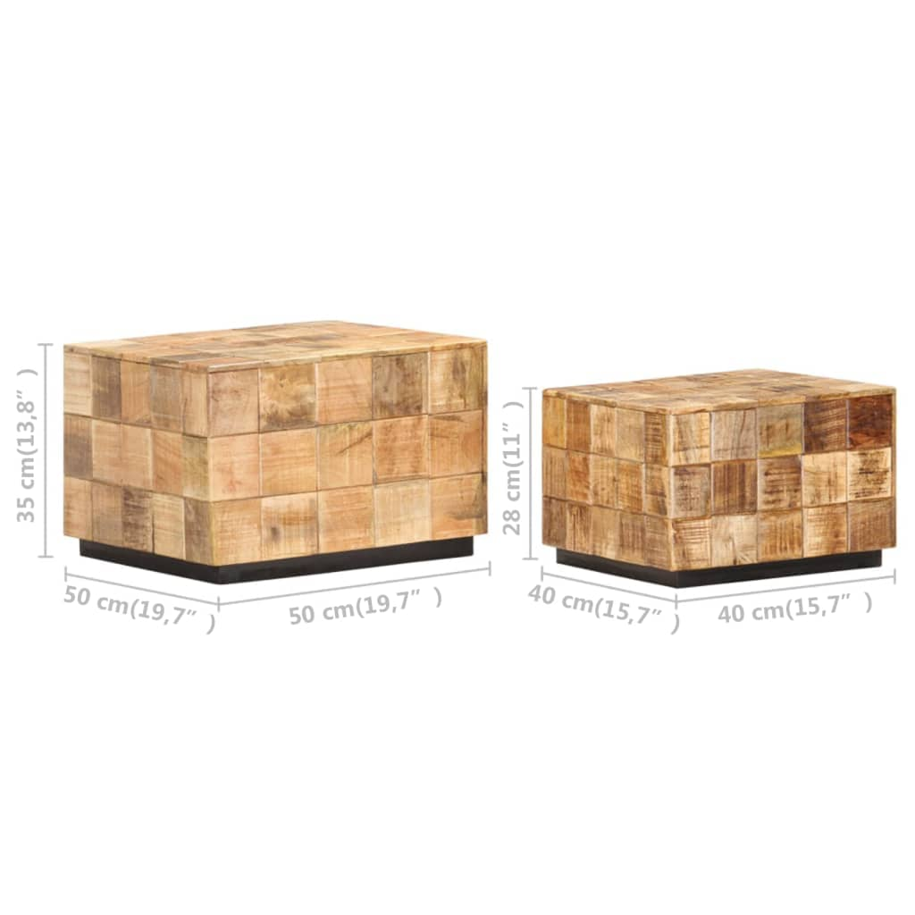 Coffee Tables 2 pcs with Block Design Rough Mango Wood - Elegant and Versatile Home Decor