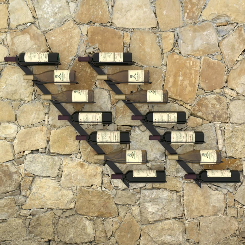 Wall-mounted Wine Racks for 14 Bottles - Set of 2, Black Metal