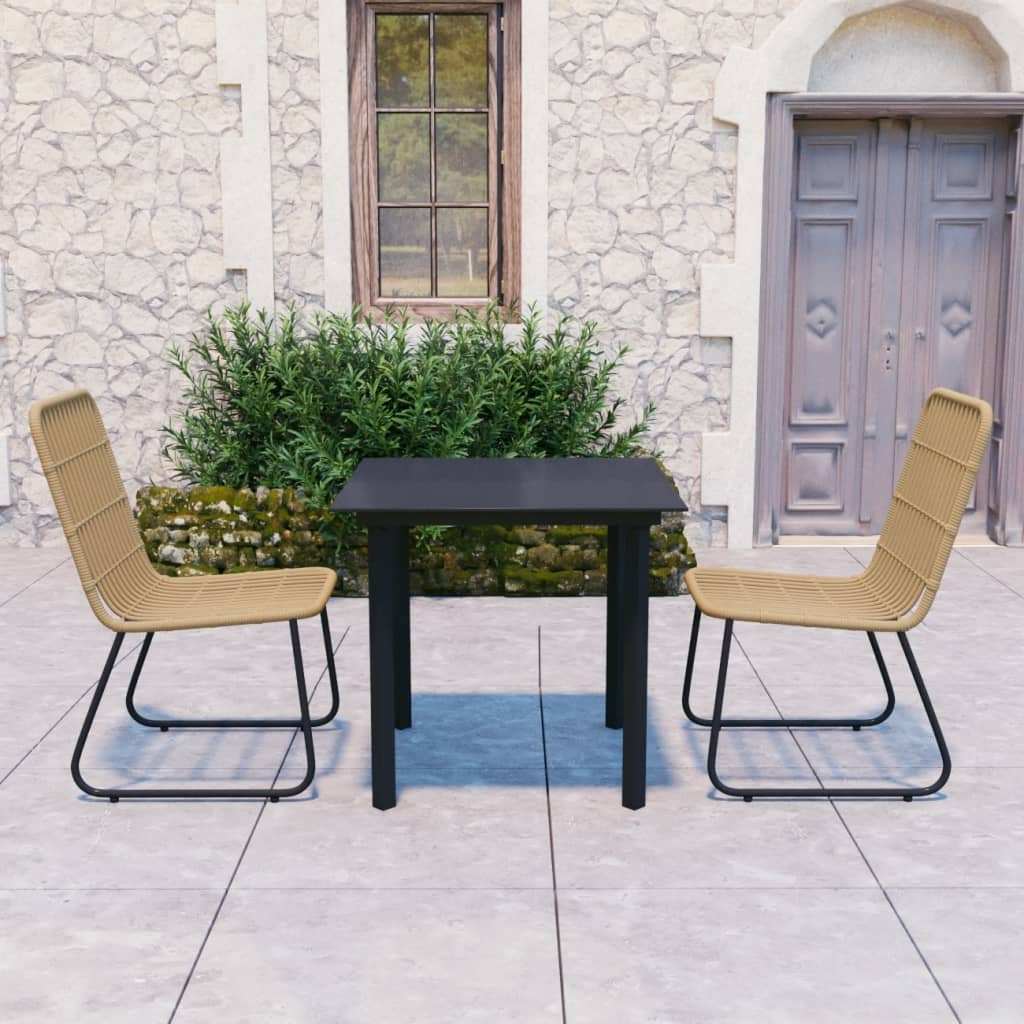 3 Piece Outdoor Dining Set Poly Rattan and Glass