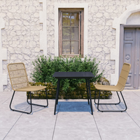 3 Piece Outdoor Dining Set Poly Rattan and Glass - Oak and Black