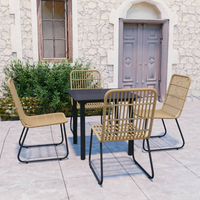 5 Piece Outdoor Dining Set Poly Rattan and Glass - Oak and Black