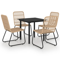 5 Piece Outdoor Dining Set Poly Rattan and Glass - Oak and Black