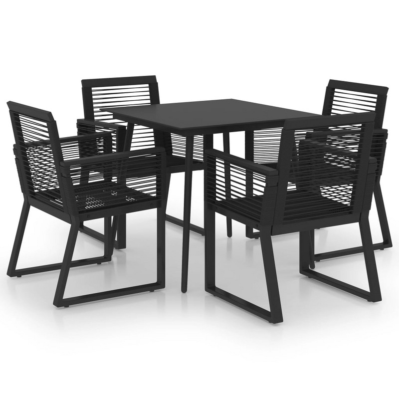 5 Piece Outdoor Dining Set PVC Rattan Black - Patio Furniture