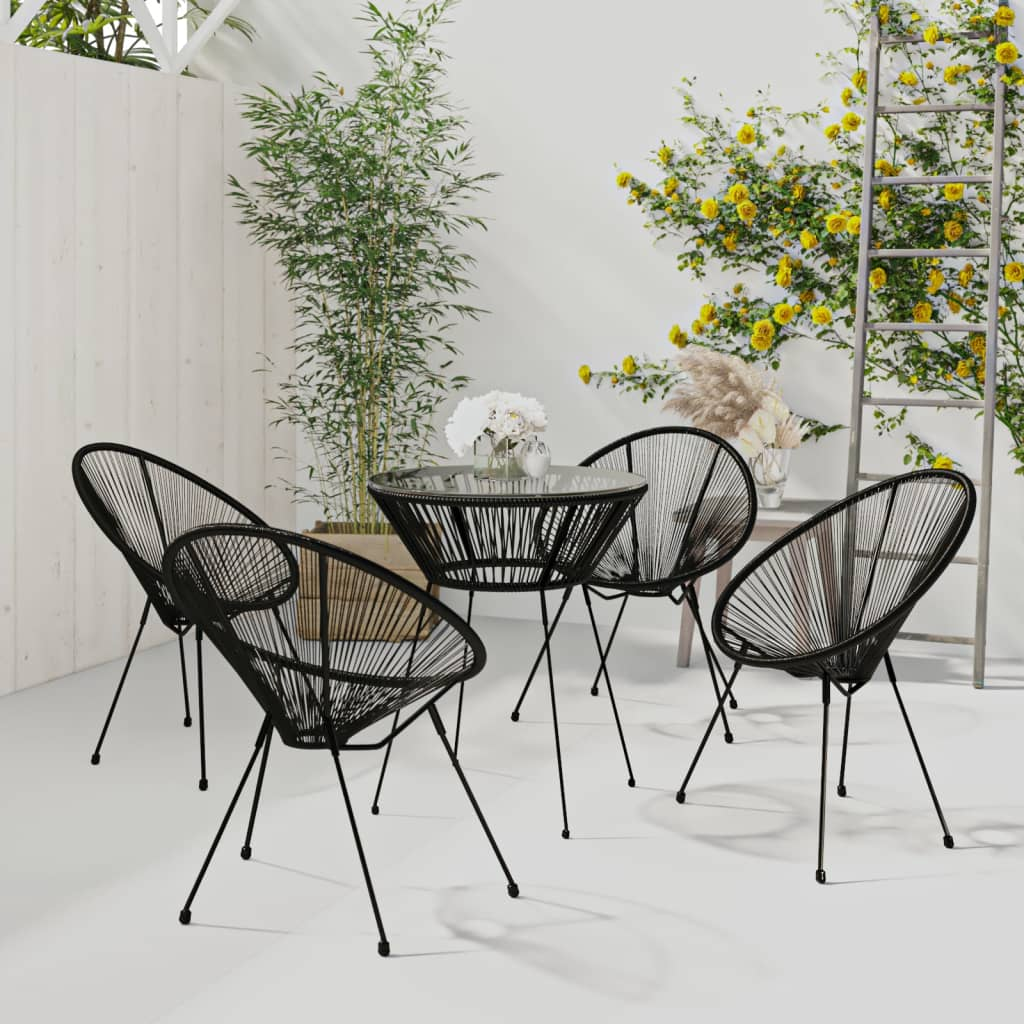 5 Piece Outdoor Dining Set PVC Rattan Black - Stylish and Durable