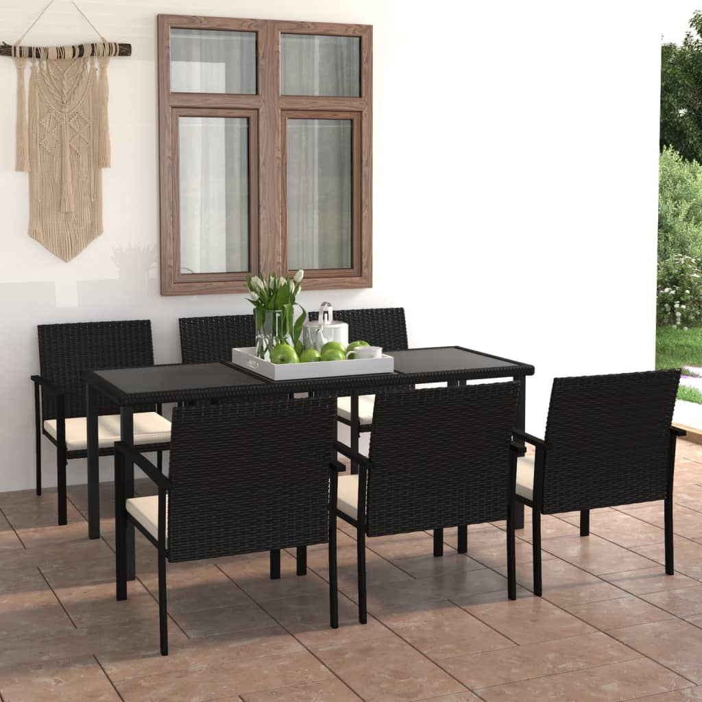 7 Piece Outdoor Dining Set Poly Rattan Black - Sturdy and Weather-Resistant